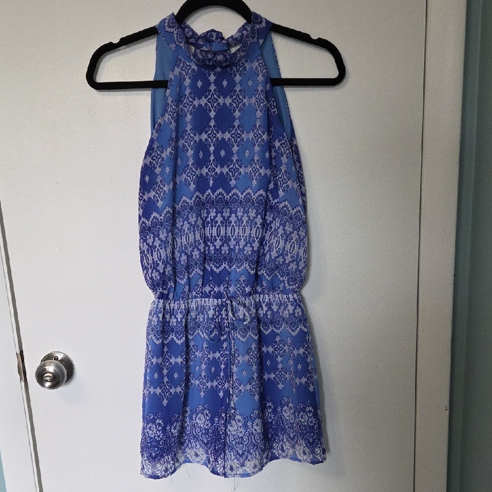 Blue Patterned Halter Romper
